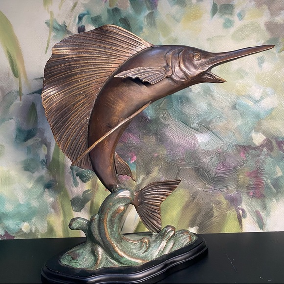 Vintage Bronze Brass Swordfish Statue Figurine - Picture 2 of 7